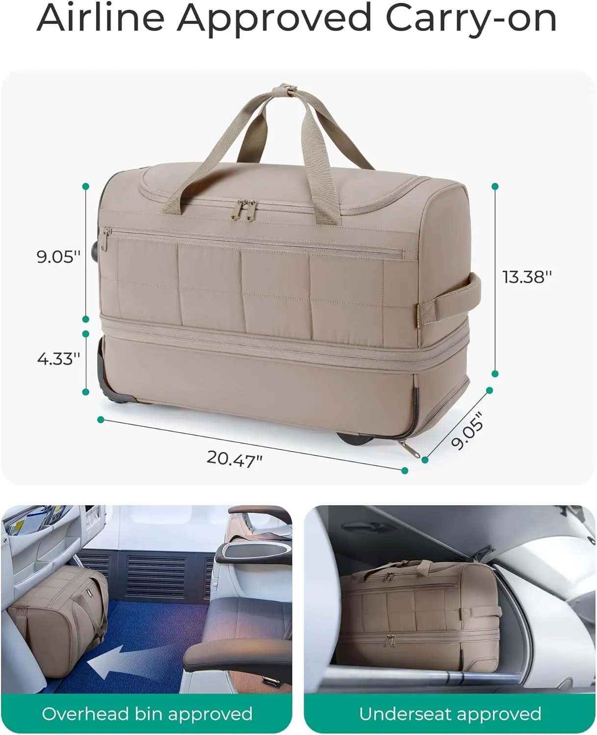 BAGSMART 40L Rolling Duffle Bag with Wheels and Handle, TSA Underseat Carry On Bags for Travel with Shoe Compartment, Pink