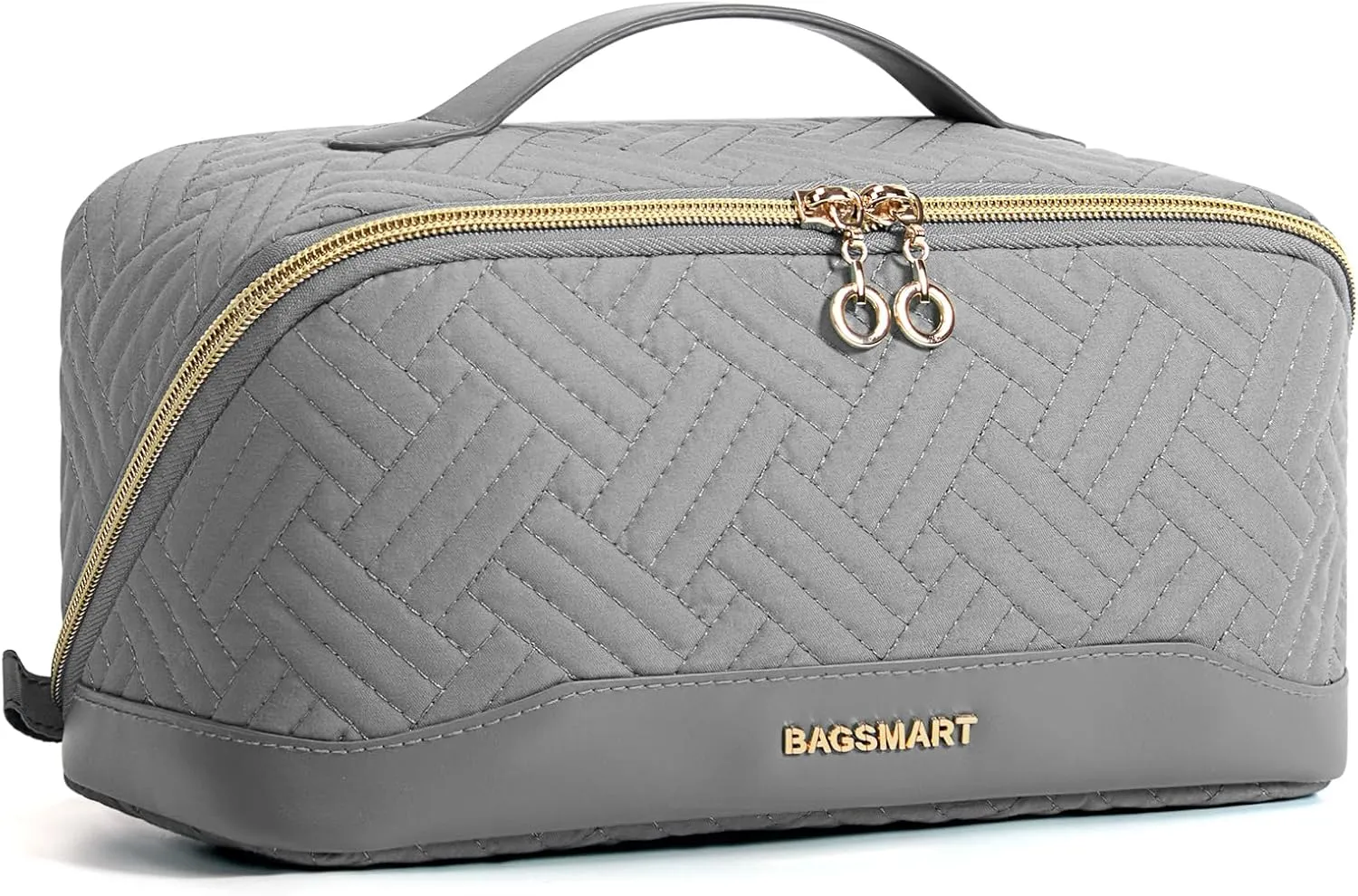 BAGSMART Makeup Bag Cosmetic Bag, Travel Makeup Bag,Water-resistent Makeup Bags for Women Portable Pouch Open Flat Make Up Organizer Case for Toiletries, Brushes, Grey