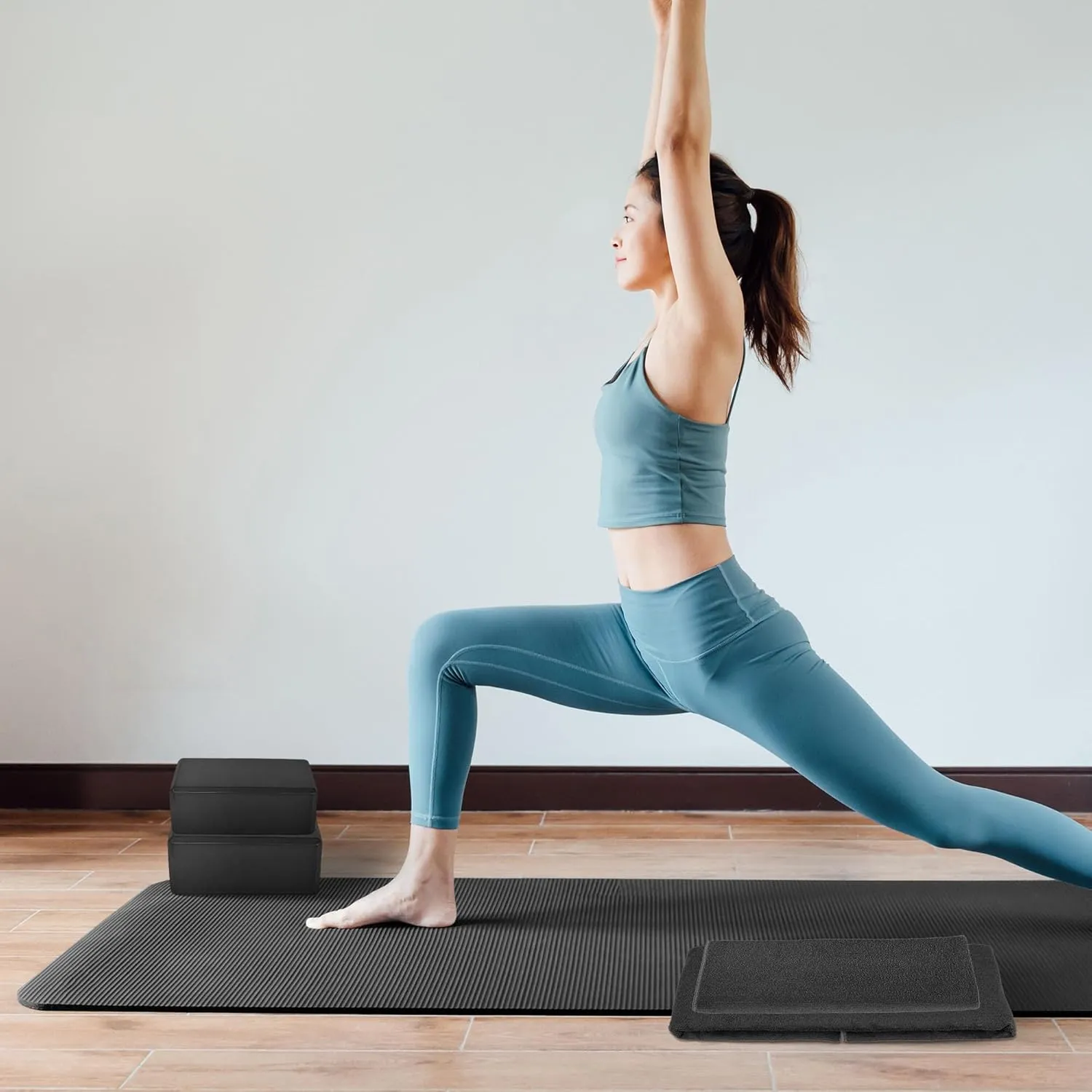 BalanceFrom Fitness 7-Piece Home Gym Yoga Set with 1-Inch Thick Yoga Mat, 2 Yoga Blocks, Mat Towel, Hand Towel, Stretch Strap & Knee Pad, Blue