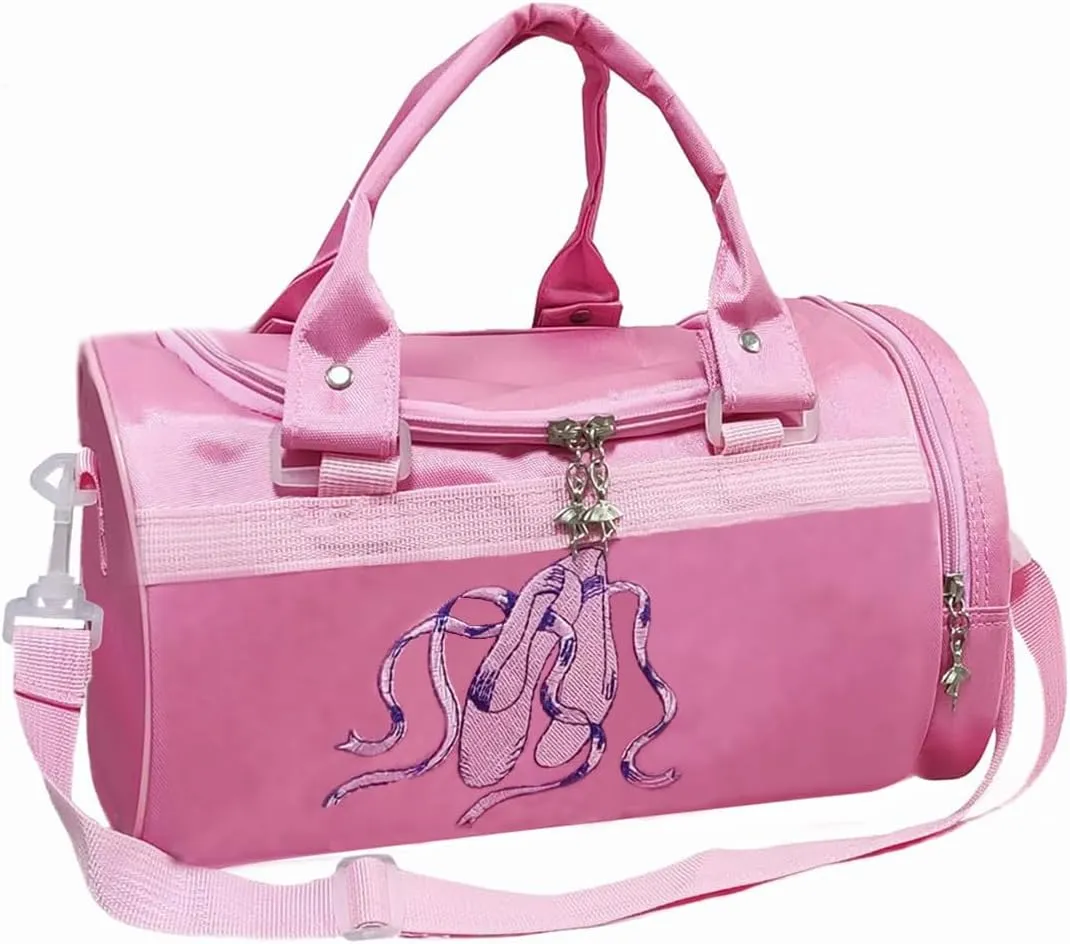 Ballet Bag for Toddler Girls, Pink Dance Bag for Girls 4-6 Years Old, Ballet Gym Bag with Zipper Pocket for Dance Shoe, Water Bottle Gift for Kids (Ballet shoe pattern)