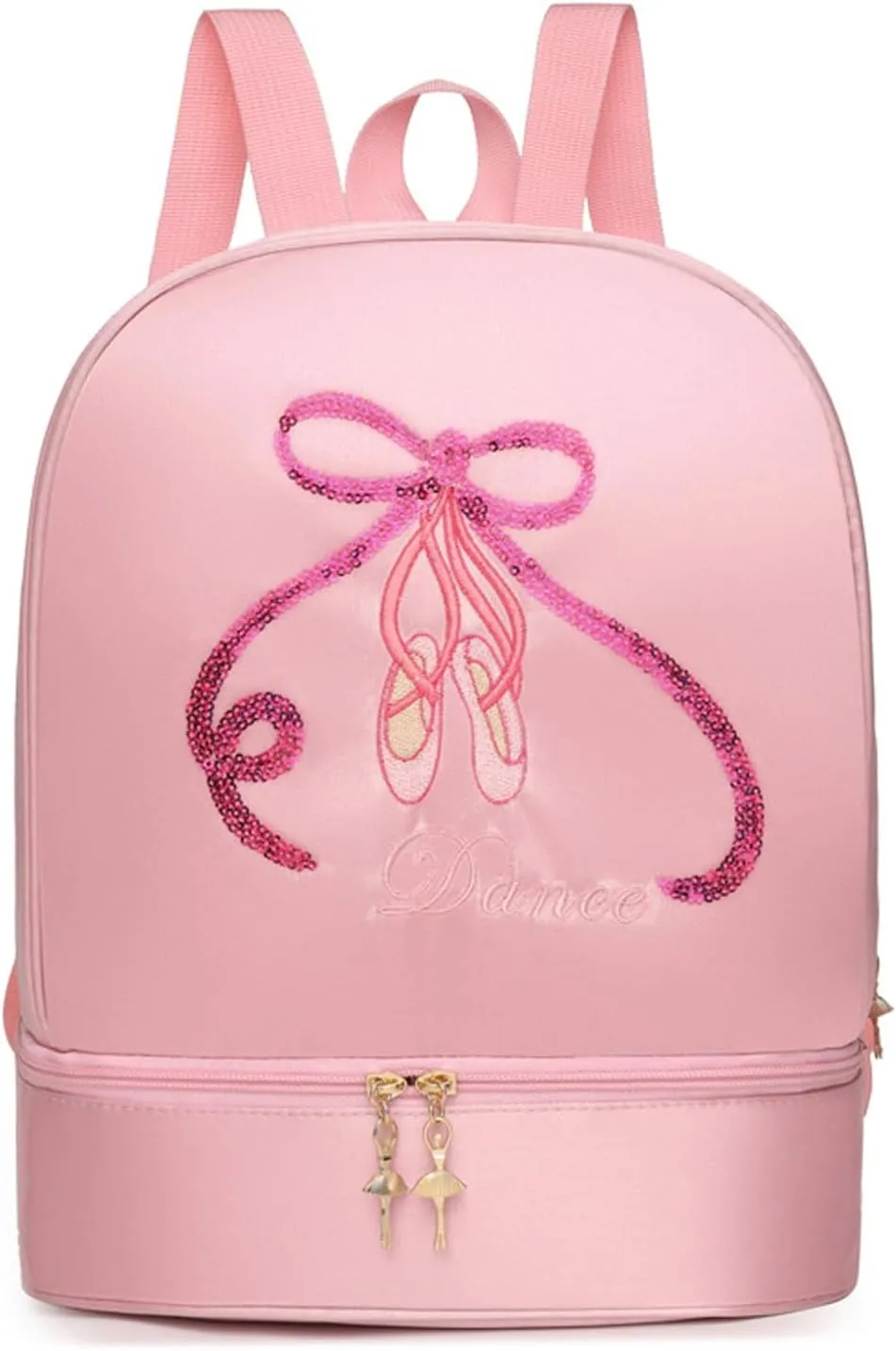Ballet Dance Backpack with Separate Shoe Compartment,Cute Ballerina Dance Bag for Girls,Dance Shoe Bag Gymnastics Ballet Bags,Waterproof Small Duffle Bag,Storage Bag (Pink)
