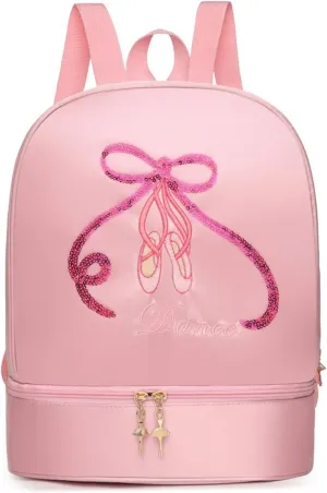 Ballet Dance Backpack with Separate Shoe Compartment,Cute Ballerina Dance Bag for Girls,Dance Shoe Bag Gymnastics Ballet Bags,Waterproof Small Duffle Bag,Storage Bag (Pink)