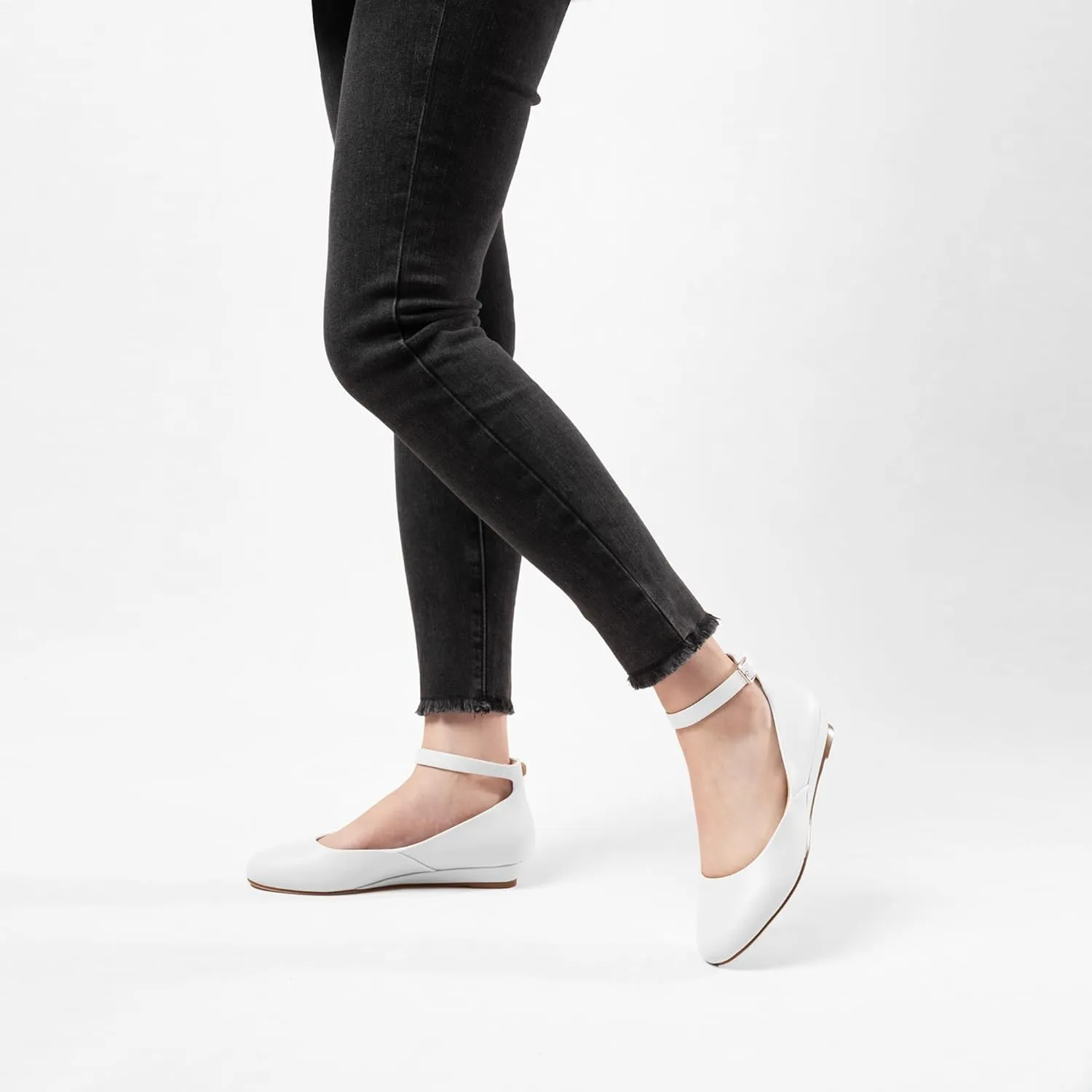 Ballet Flat Shoes for Women with Ankle Strap Low Wedge Heel, Cute Flats for Women, Comfortable Casual Dress Shoes