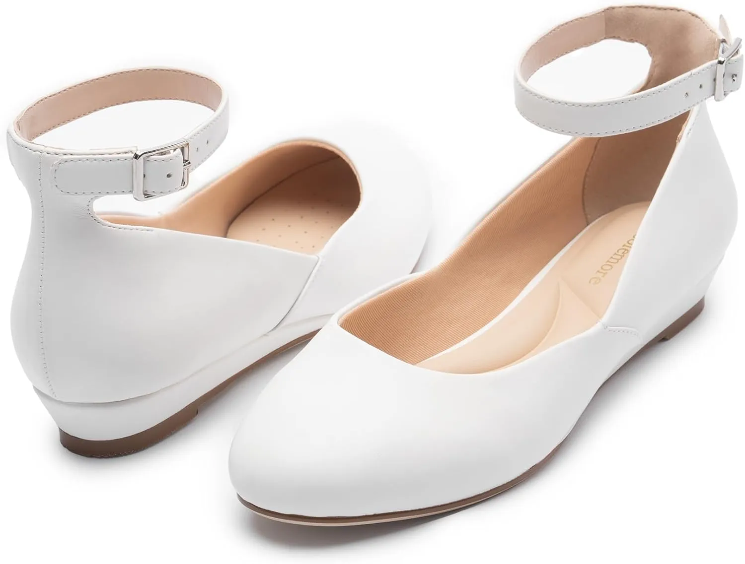 Ballet Flat Shoes for Women with Ankle Strap Low Wedge Heel, Cute Flats for Women, Comfortable Casual Dress Shoes
