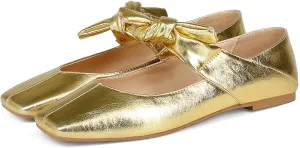 Ballet Flats for Women Square Toe Leather Bow Mary Janes Comfortable Casual Office Walk Dress Shoes