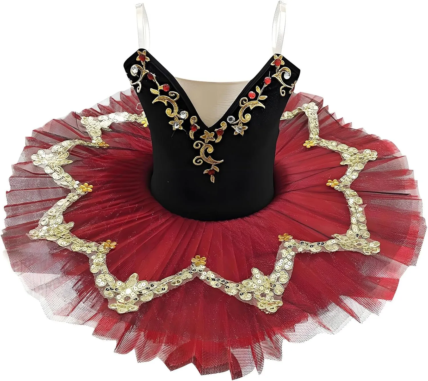 Ballet Leotards for Girls with Platter Tutu, Swan Lake Dance Costumes Sequin Hard Pancake Camisole Skirt Dance Leotard