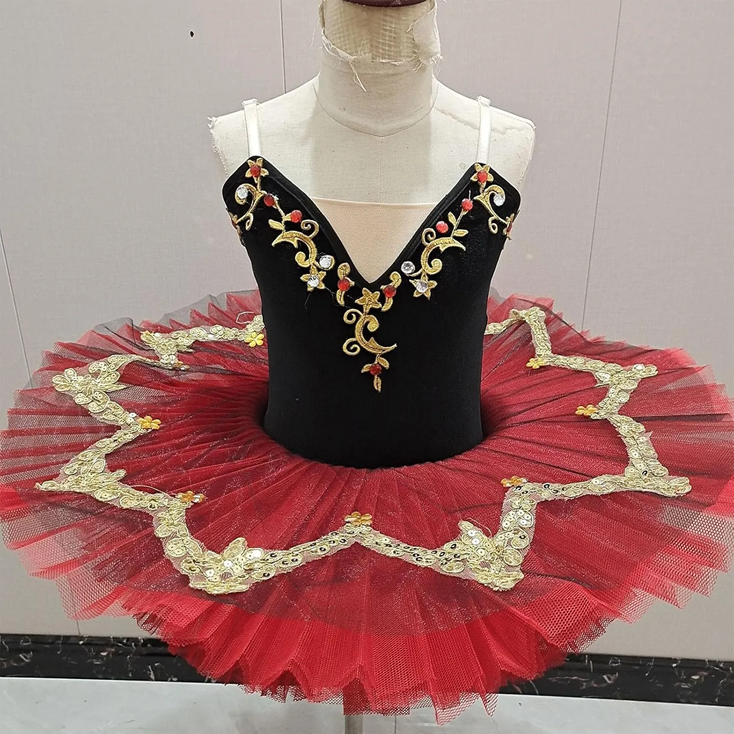 Ballet Leotards for Girls with Platter Tutu, Swan Lake Dance Costumes Sequin Hard Pancake Camisole Skirt Dance Leotard