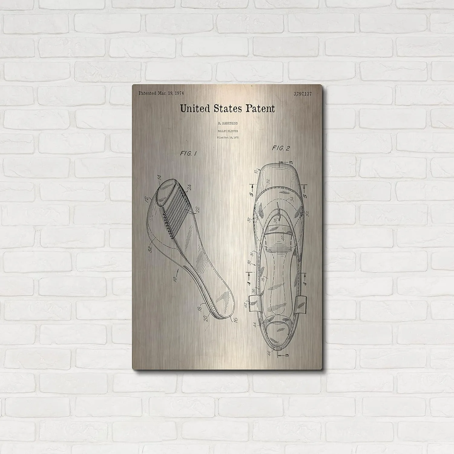 'Ballet Slippers Blueprint Patent Parchment' Metal Wall Art, 24"x36"