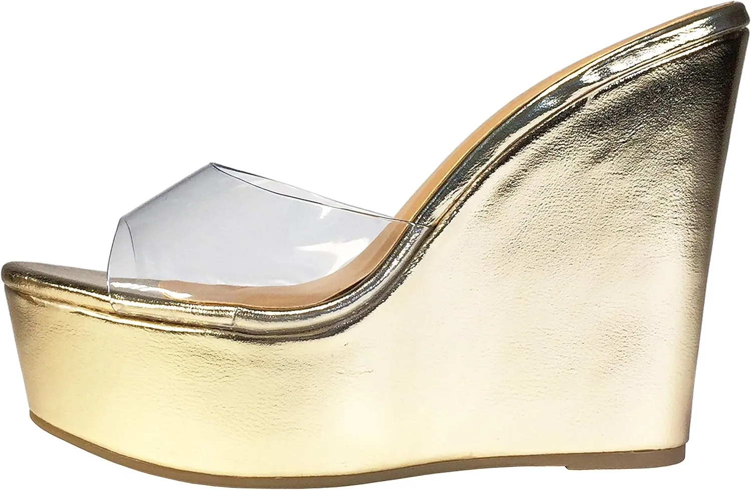 BAMBOO® Women's Clear Band Platform Wedge Slide