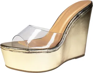BAMBOO® Women's Clear Band Platform Wedge Slide