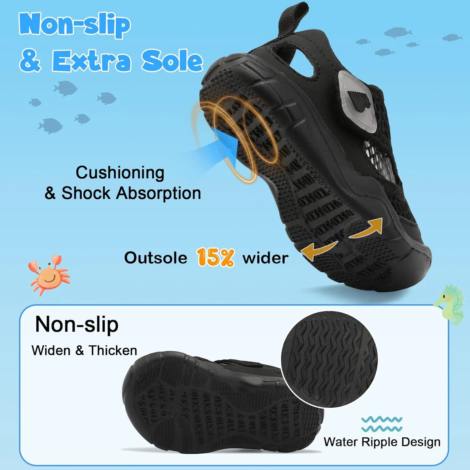 BARERUN Toddler Water Shoes Boys Girls Qucik Dry Breathable Kids Water Shoes Wide Adjustable Instep Water Sandals for Beach Swim Pool Non Slip Flexible Barefoot Sport Aqua Shoes