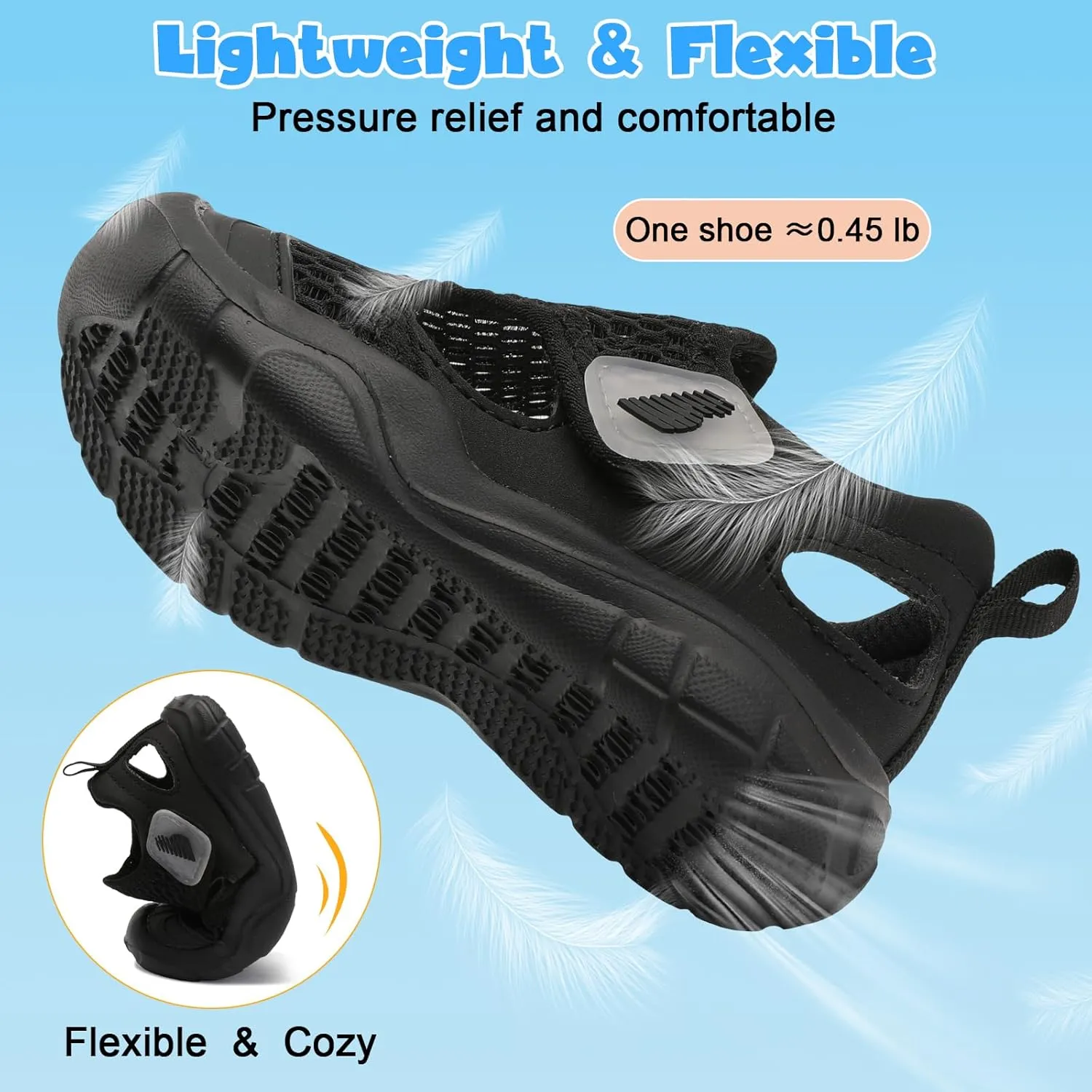 BARERUN Toddler Water Shoes Boys Girls Qucik Dry Breathable Kids Water Shoes Wide Adjustable Instep Water Sandals for Beach Swim Pool Non Slip Flexible Barefoot Sport Aqua Shoes
