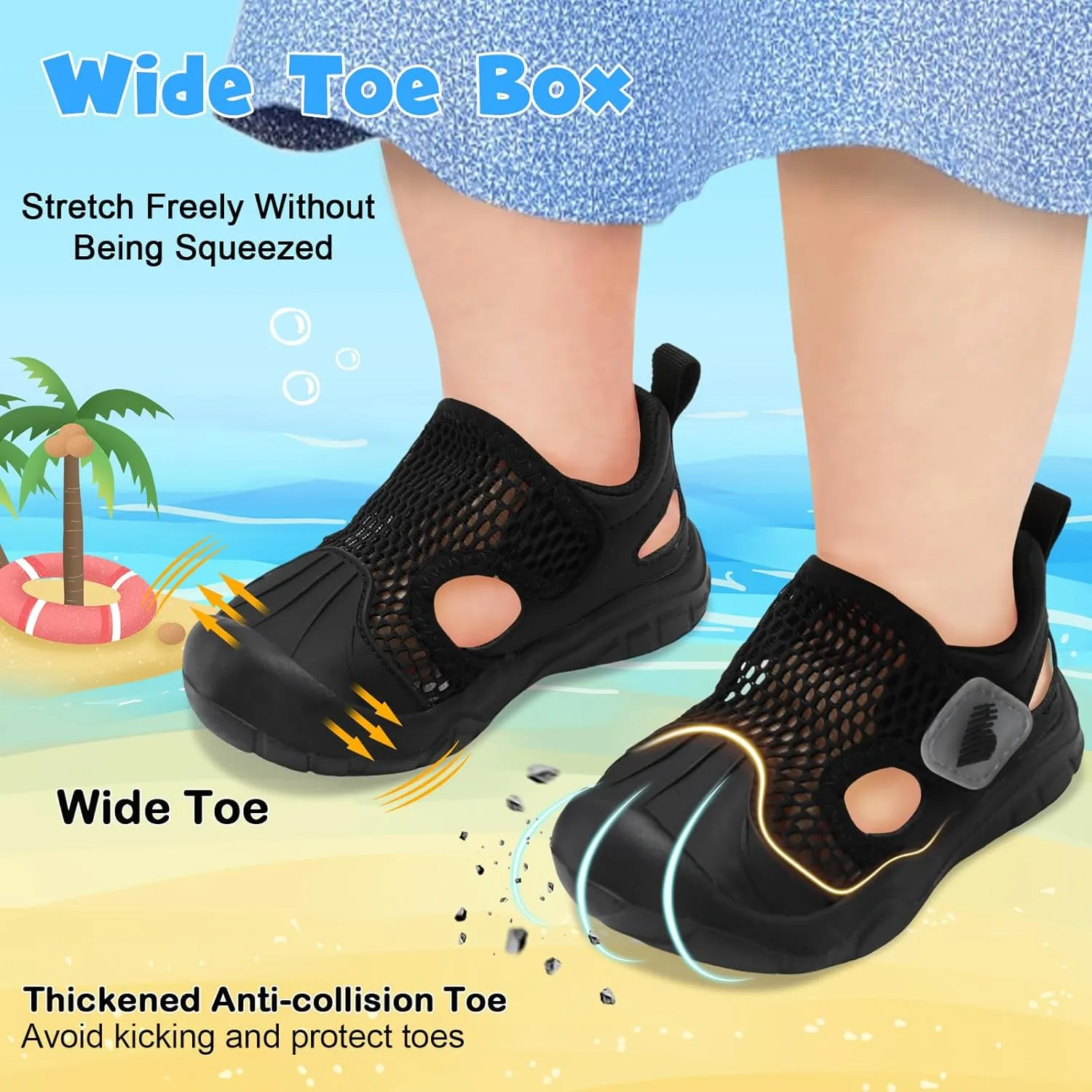 BARERUN Toddler Water Shoes Boys Girls Qucik Dry Breathable Kids Water Shoes Wide Adjustable Instep Water Sandals for Beach Swim Pool Non Slip Flexible Barefoot Sport Aqua Shoes