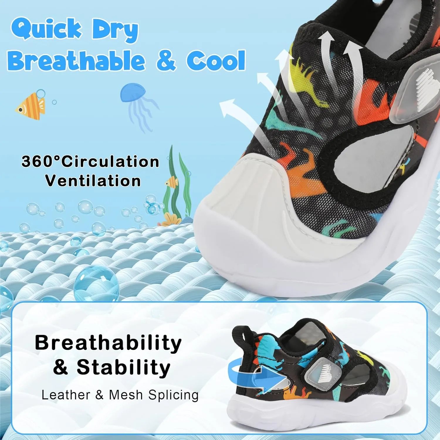 BARERUN Toddler Water Shoes Boys Girls Qucik Dry Breathable Kids Water Shoes Wide Adjustable Instep Water Sandals for Beach Swim Pool Non Slip Flexible Barefoot Sport Aqua Shoes