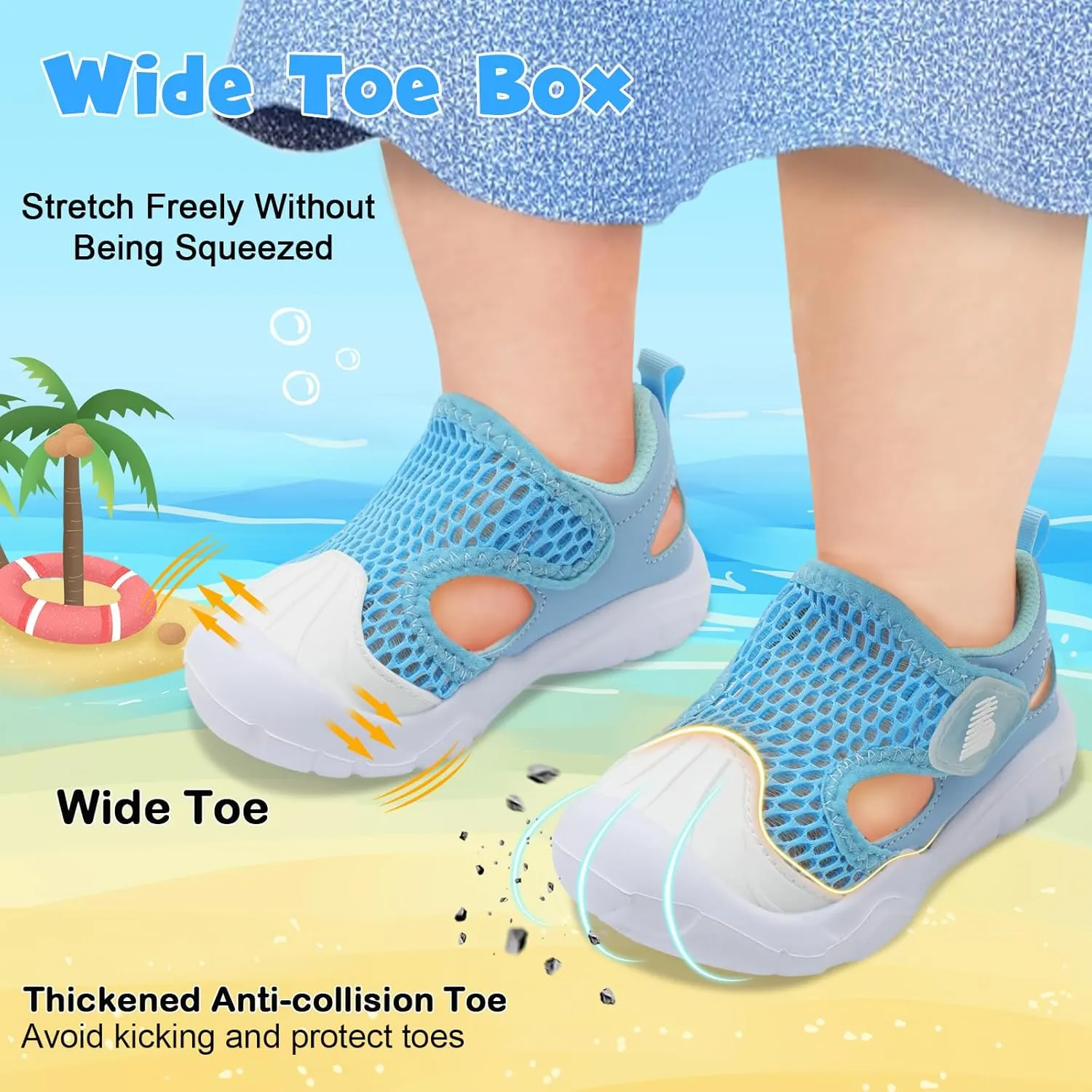 BARERUN Toddler Water Shoes Boys Girls Qucik Dry Breathable Kids Water Shoes Wide Adjustable Instep Water Sandals for Beach Swim Pool Non Slip Flexible Barefoot Sport Aqua Shoes