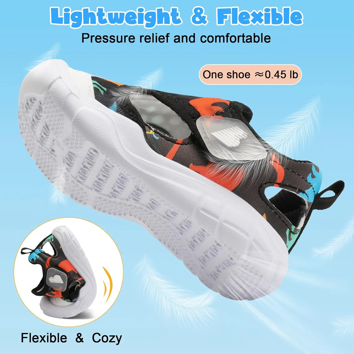 BARERUN Toddler Water Shoes Boys Girls Qucik Dry Breathable Kids Water Shoes Wide Adjustable Instep Water Sandals for Beach Swim Pool Non Slip Flexible Barefoot Sport Aqua Shoes