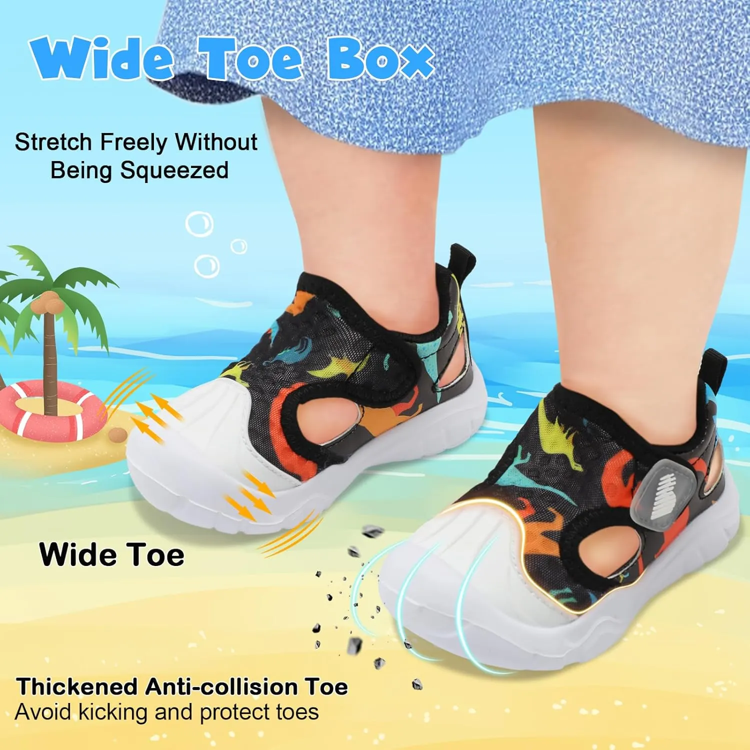 BARERUN Toddler Water Shoes Boys Girls Qucik Dry Breathable Kids Water Shoes Wide Adjustable Instep Water Sandals for Beach Swim Pool Non Slip Flexible Barefoot Sport Aqua Shoes