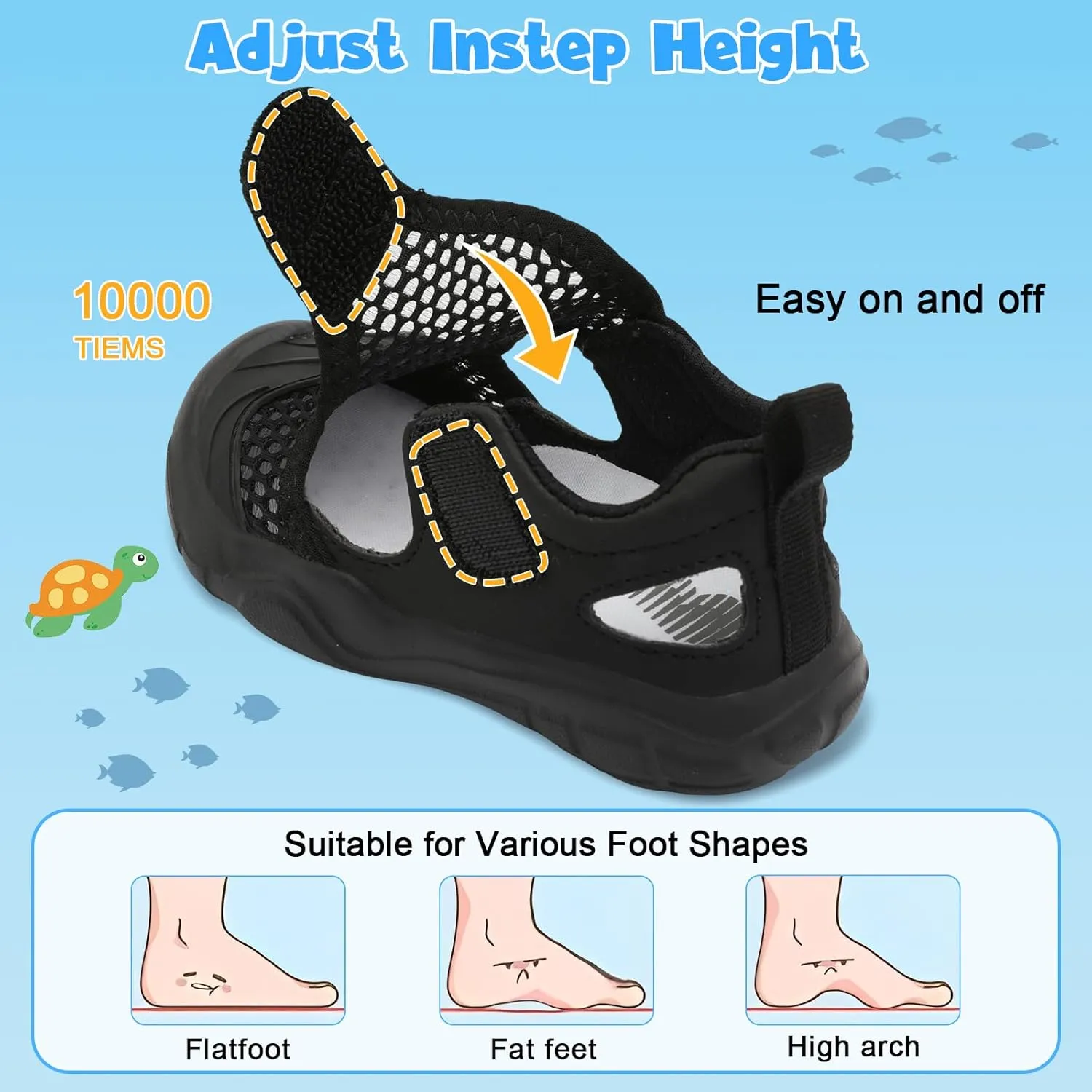 BARERUN Toddler Water Shoes Boys Girls Qucik Dry Breathable Kids Water Shoes Wide Adjustable Instep Water Sandals for Beach Swim Pool Non Slip Flexible Barefoot Sport Aqua Shoes