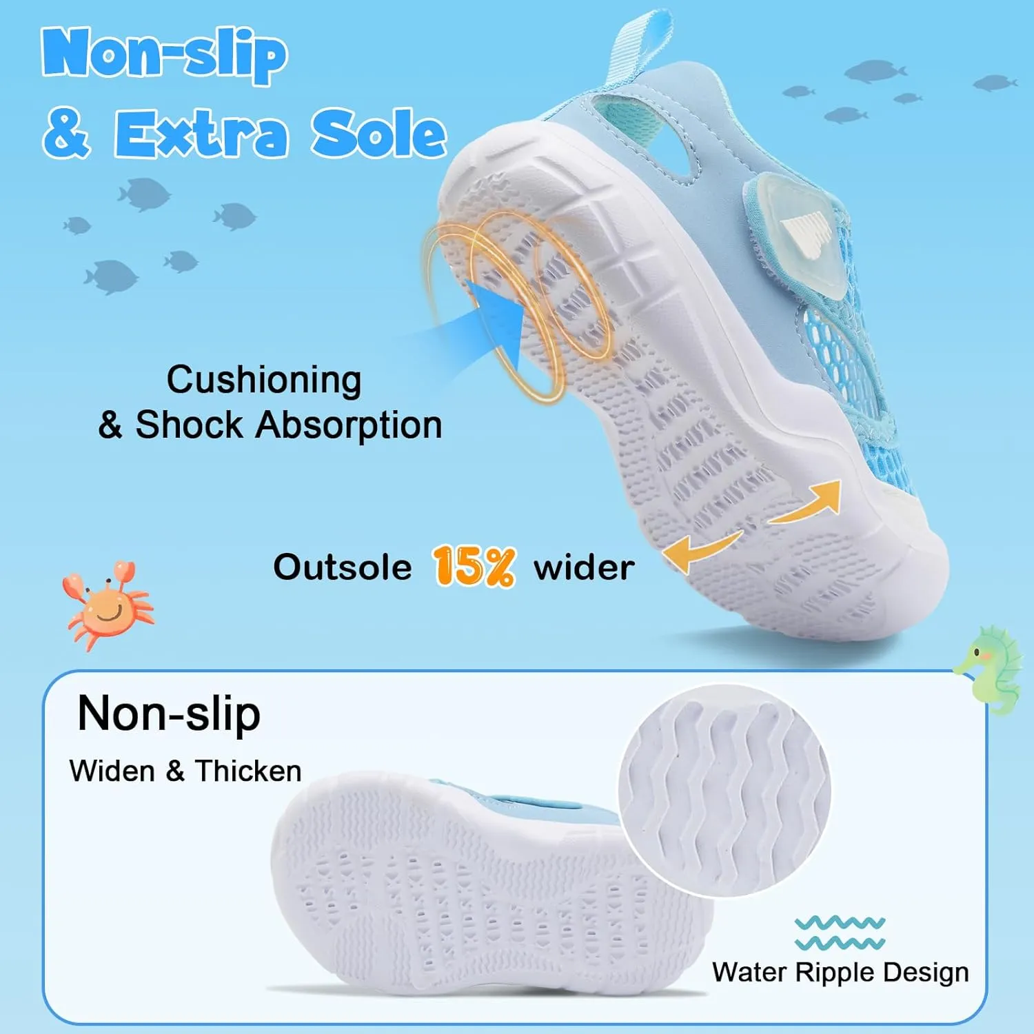 BARERUN Toddler Water Shoes Boys Girls Qucik Dry Breathable Kids Water Shoes Wide Adjustable Instep Water Sandals for Beach Swim Pool Non Slip Flexible Barefoot Sport Aqua Shoes
