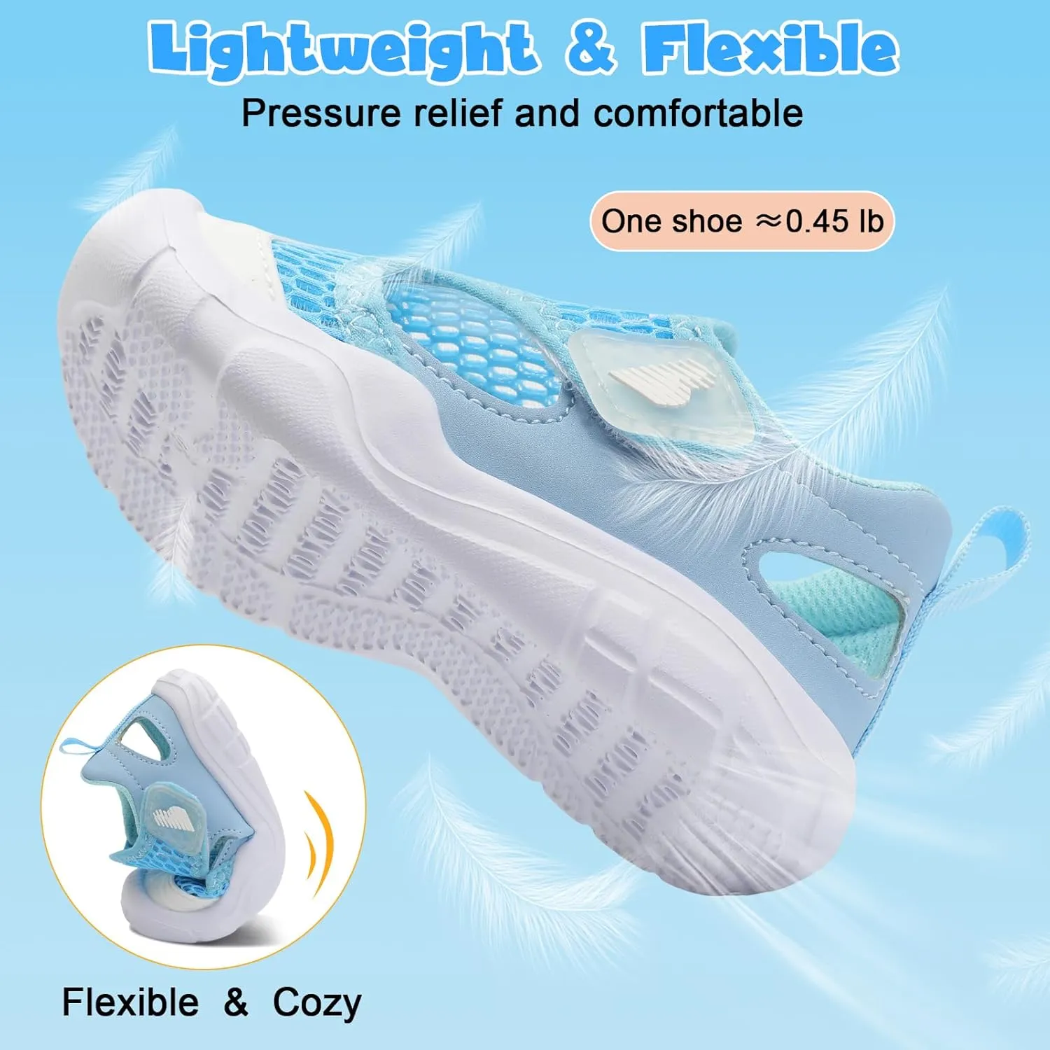 BARERUN Toddler Water Shoes Boys Girls Qucik Dry Breathable Kids Water Shoes Wide Adjustable Instep Water Sandals for Beach Swim Pool Non Slip Flexible Barefoot Sport Aqua Shoes