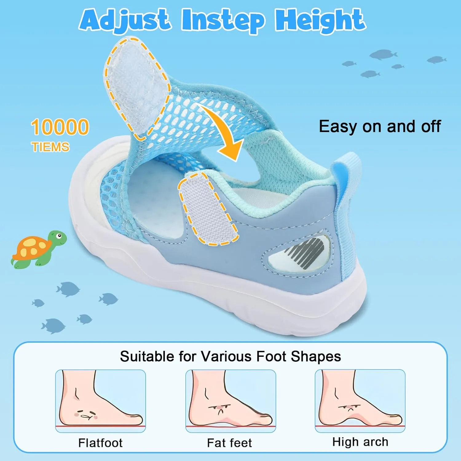BARERUN Toddler Water Shoes Boys Girls Qucik Dry Breathable Kids Water Shoes Wide Adjustable Instep Water Sandals for Beach Swim Pool Non Slip Flexible Barefoot Sport Aqua Shoes