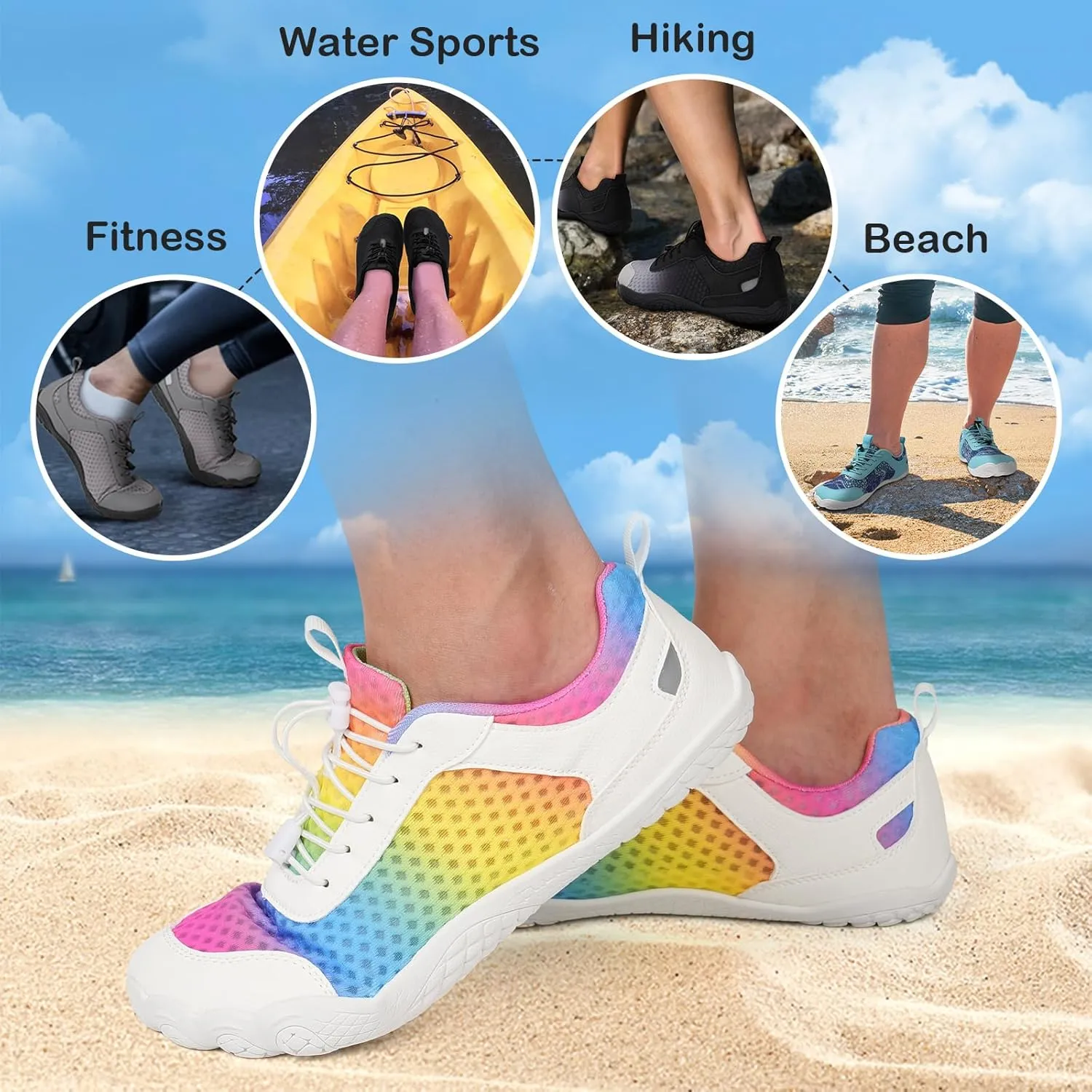 BARERUN Water Shoes Women Men Quick-Dry Wide Toe Athletic Hiking Water Sports Shoes Adjustable Zero Drop Barefoot Shoes for Beach Swim Kayaking Surfing Walking Training