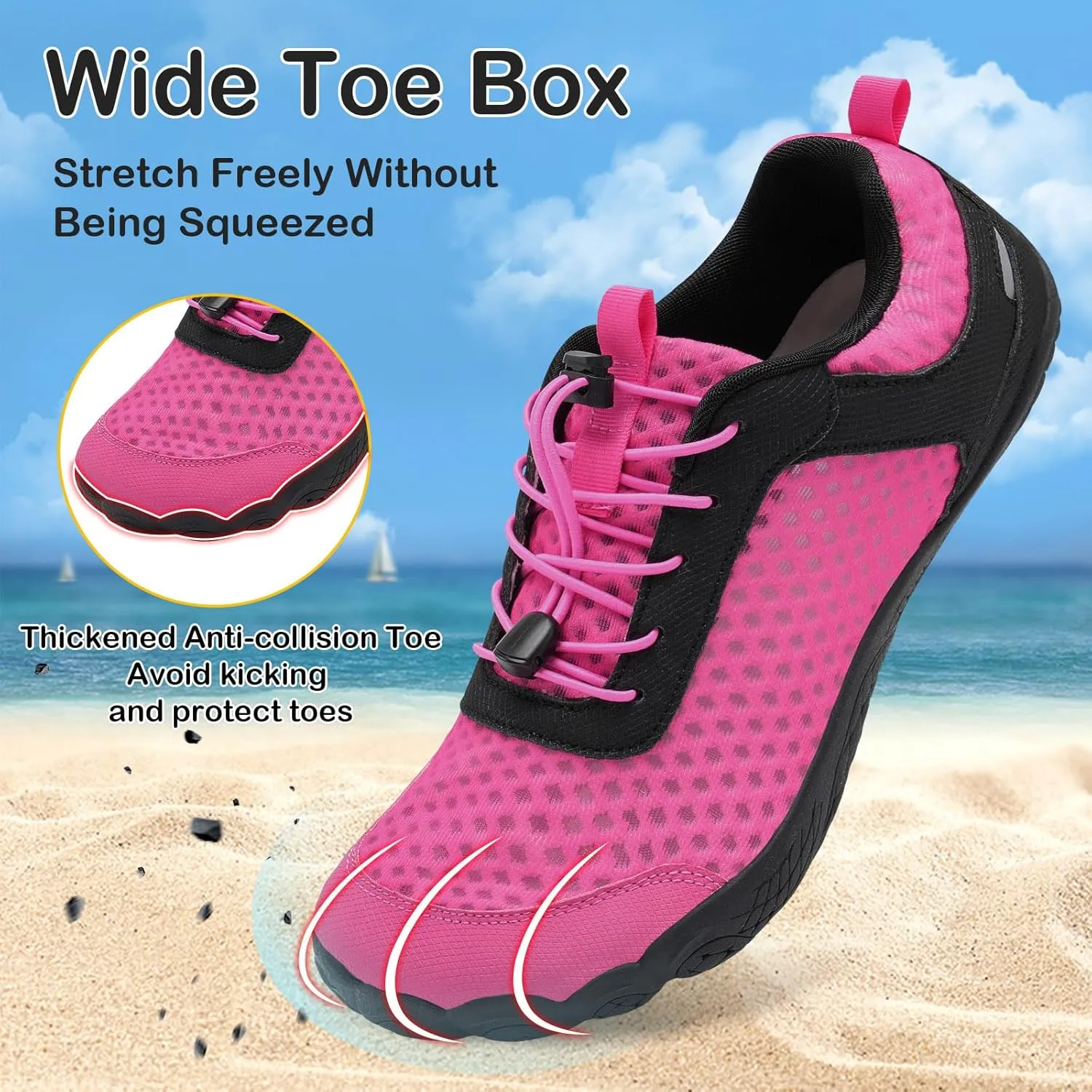 BARERUN Water Shoes Women Men Quick-Dry Wide Toe Athletic Hiking Water Sports Shoes Adjustable Zero Drop Barefoot Shoes for Beach Swim Kayaking Surfing Walking Training