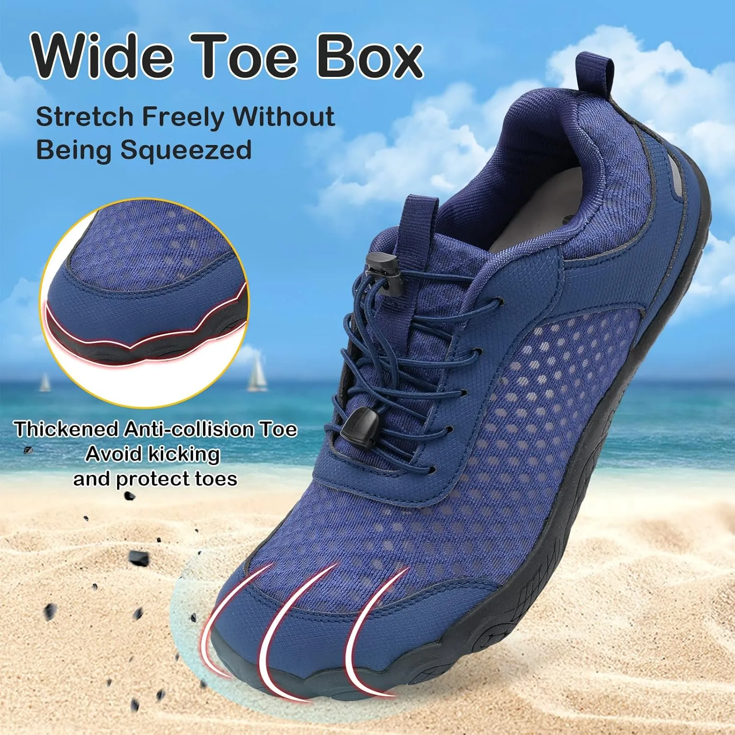 BARERUN Water Shoes Women Men Quick-Dry Wide Toe Athletic Hiking Water Sports Shoes Adjustable Zero Drop Barefoot Shoes for Beach Swim Kayaking Surfing Walking Training