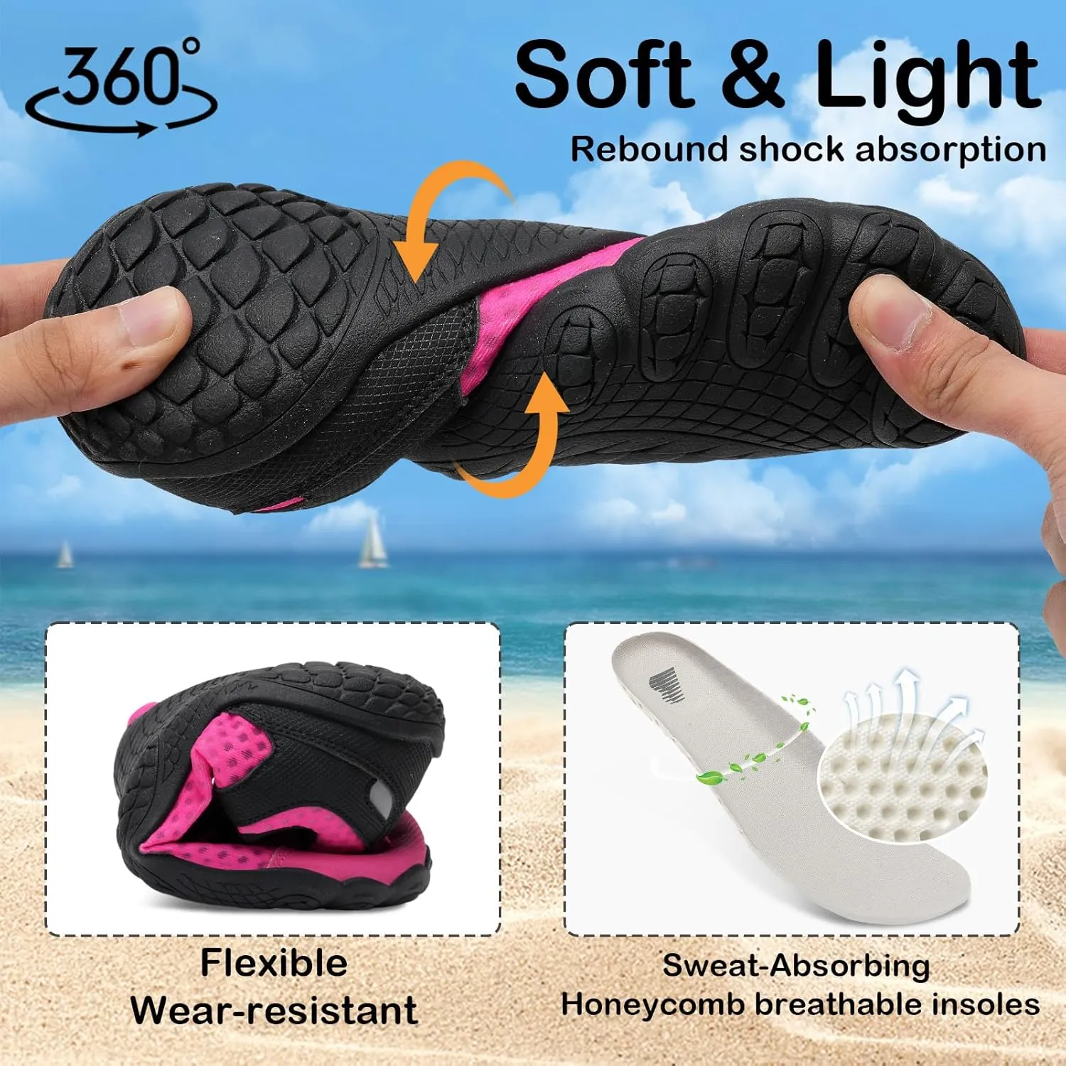 BARERUN Water Shoes Women Men Quick-Dry Wide Toe Athletic Hiking Water Sports Shoes Adjustable Zero Drop Barefoot Shoes for Beach Swim Kayaking Surfing Walking Training