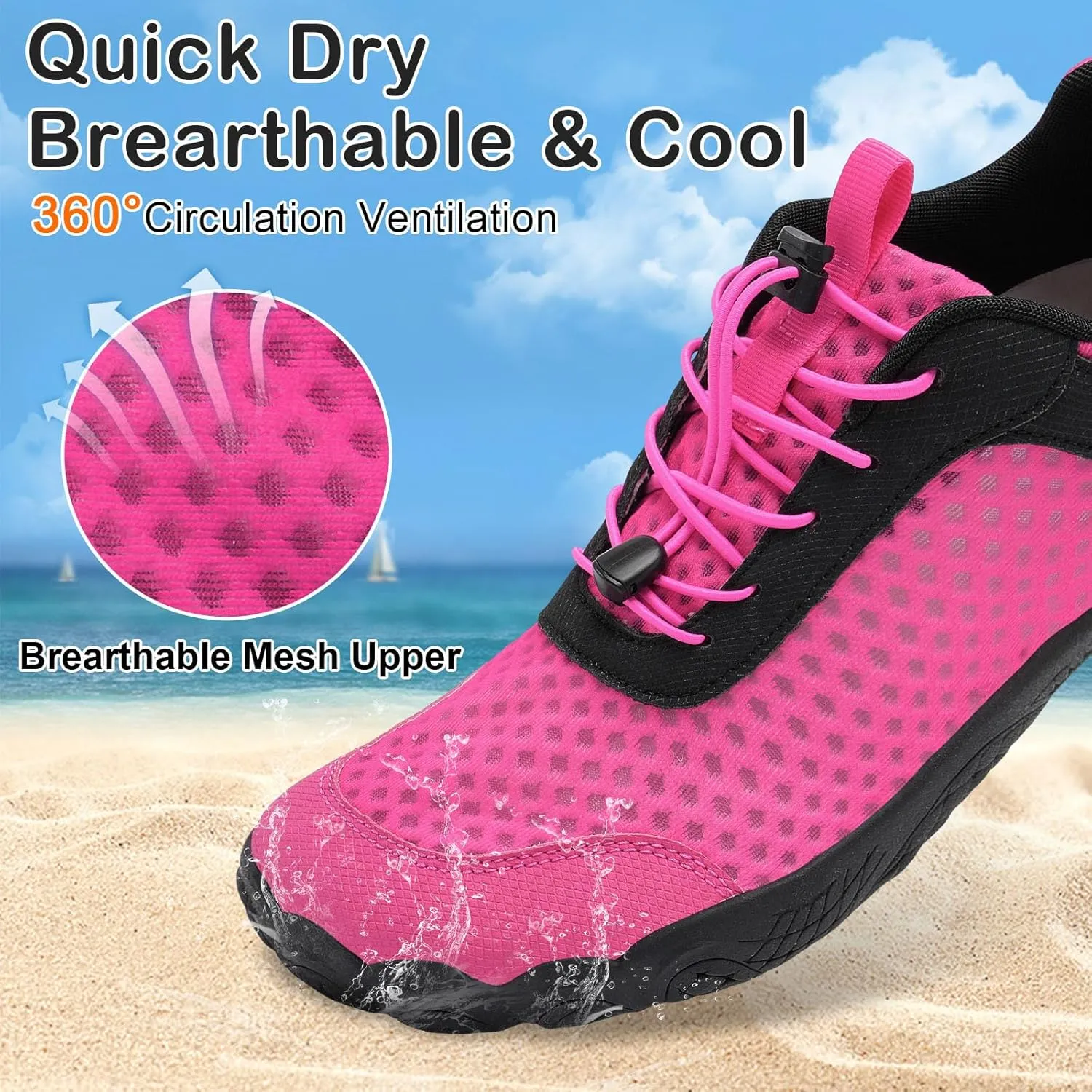 BARERUN Water Shoes Women Men Quick-Dry Wide Toe Athletic Hiking Water Sports Shoes Adjustable Zero Drop Barefoot Shoes for Beach Swim Kayaking Surfing Walking Training