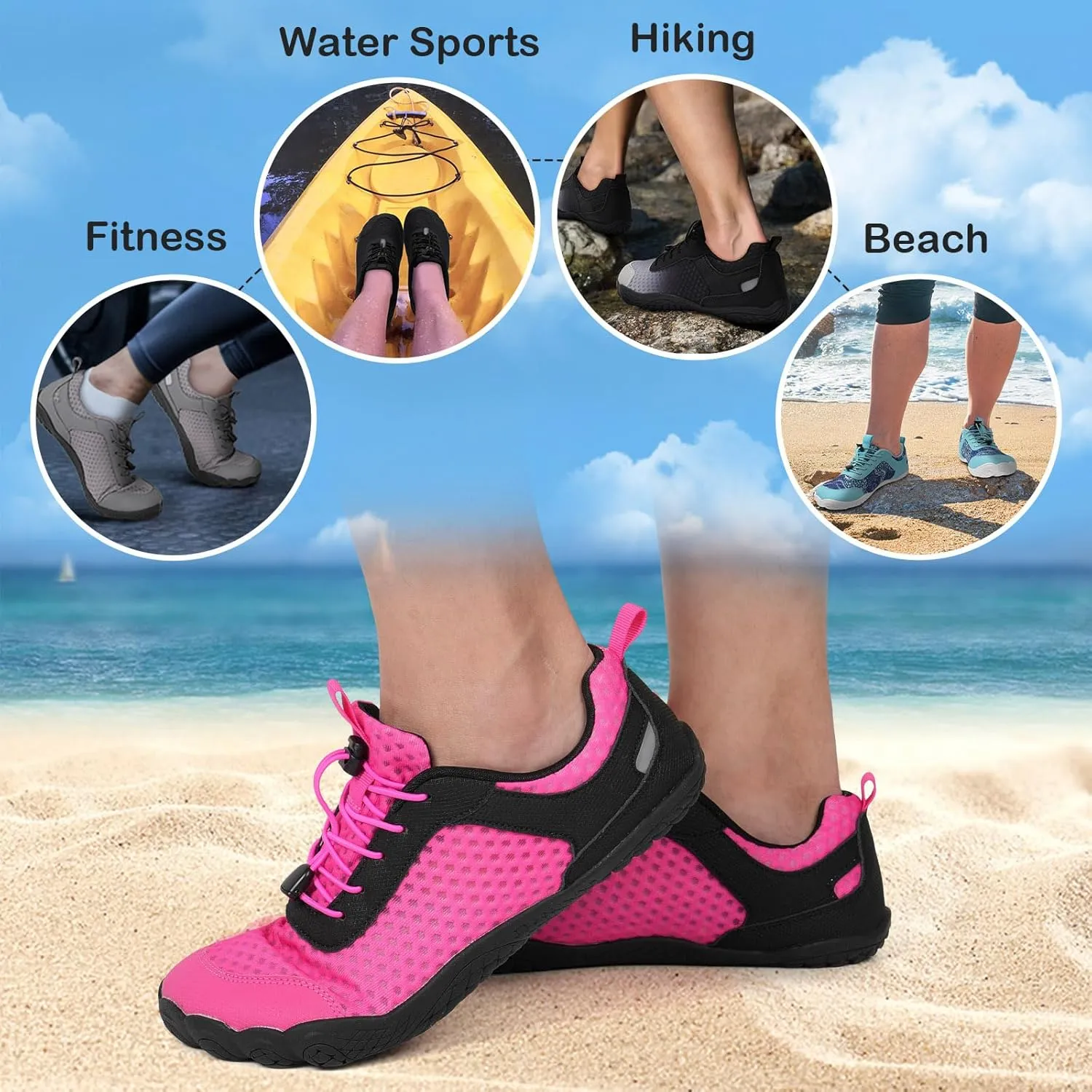 BARERUN Water Shoes Women Men Quick-Dry Wide Toe Athletic Hiking Water Sports Shoes Adjustable Zero Drop Barefoot Shoes for Beach Swim Kayaking Surfing Walking Training