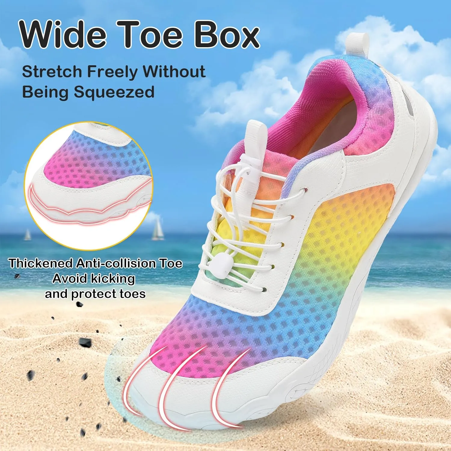 BARERUN Water Shoes Women Men Quick-Dry Wide Toe Athletic Hiking Water Sports Shoes Adjustable Zero Drop Barefoot Shoes for Beach Swim Kayaking Surfing Walking Training
