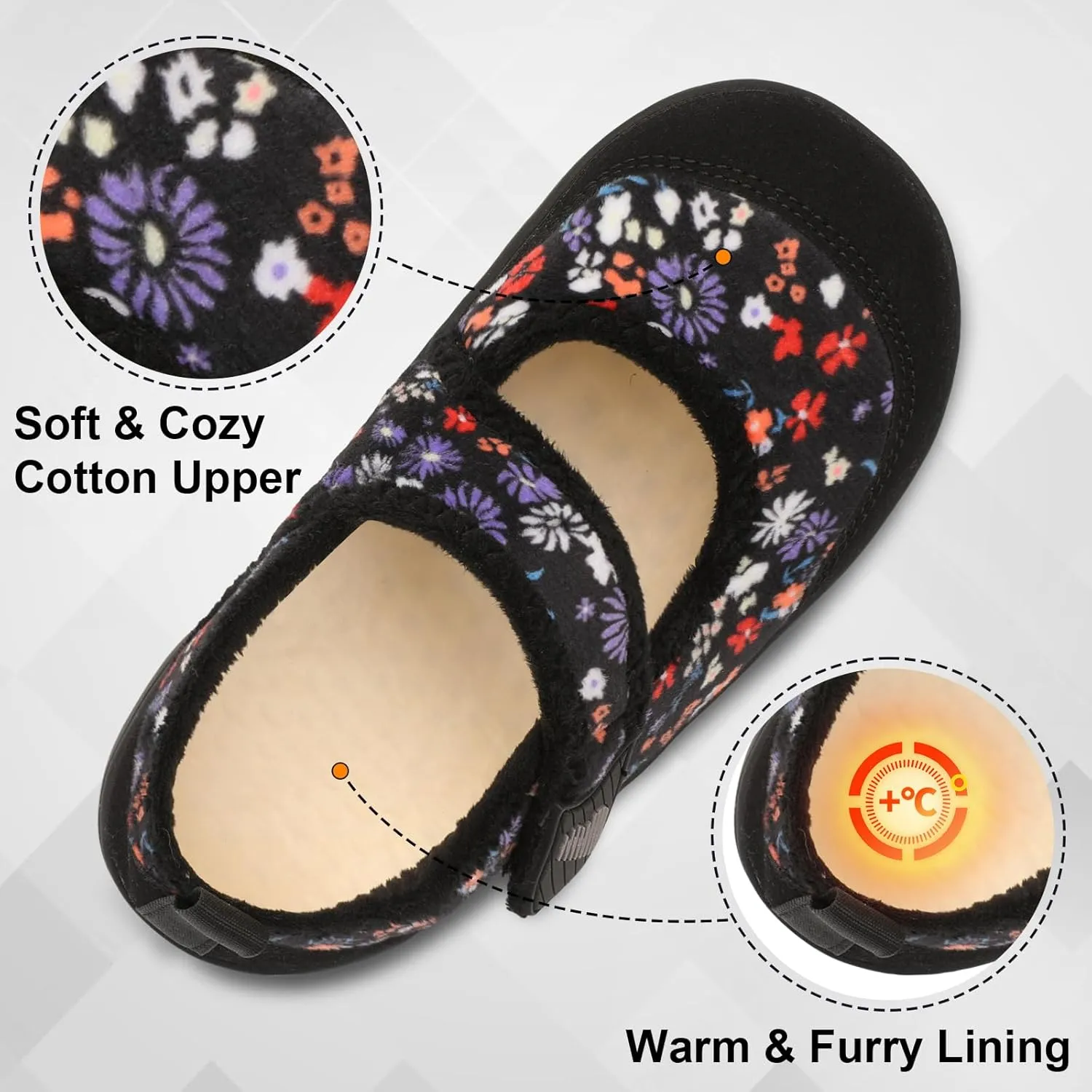 BARERUN Womens Slippers Wide Diabetic Shoes for Women Adjustable House Slippers Swollen Bunions Neuropathy House Shoes Stable Non Slip Barefoot Walking Shoes Indoor Outdoor