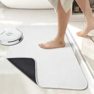Bath Mat,Ultra Thin Bathroom Rugs,Rubber Bath Mats for Bathroom Non Slip Quick Dry Washable Fit Under Door,Absorbent,Bath Rugs Outside Shower,Sink(White,17''x27'')