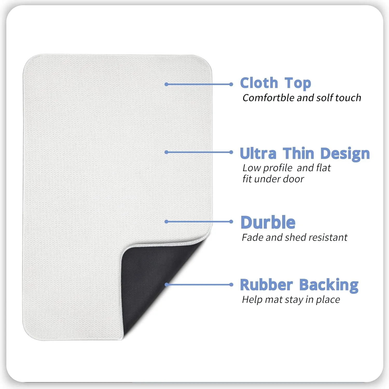 Bath Mat,Ultra Thin Bathroom Rugs,Rubber Bath Mats for Bathroom Non Slip Quick Dry Washable Fit Under Door,Absorbent,Bath Rugs Outside Shower,Sink(White,17''x27'')