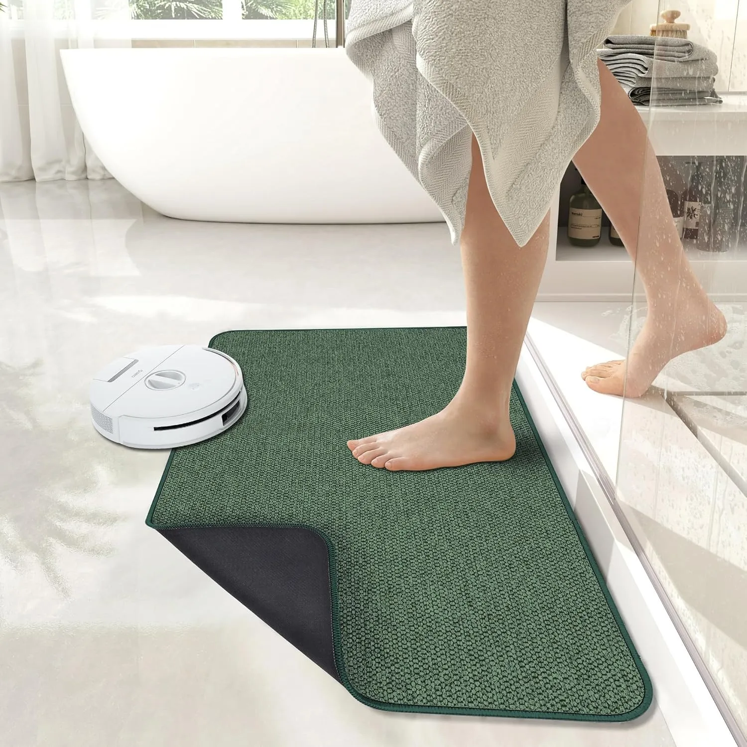 Bath Mat,Ultra Thin Bathroom Rugs,Rubber Bath Mats for Bathroom,Quick Dry,Non-Slip,Machine Washable,Fit Under Door,Super Absorbent Bath Rugs Floor,Shower Outside,Sink.(Green,17''x27'')