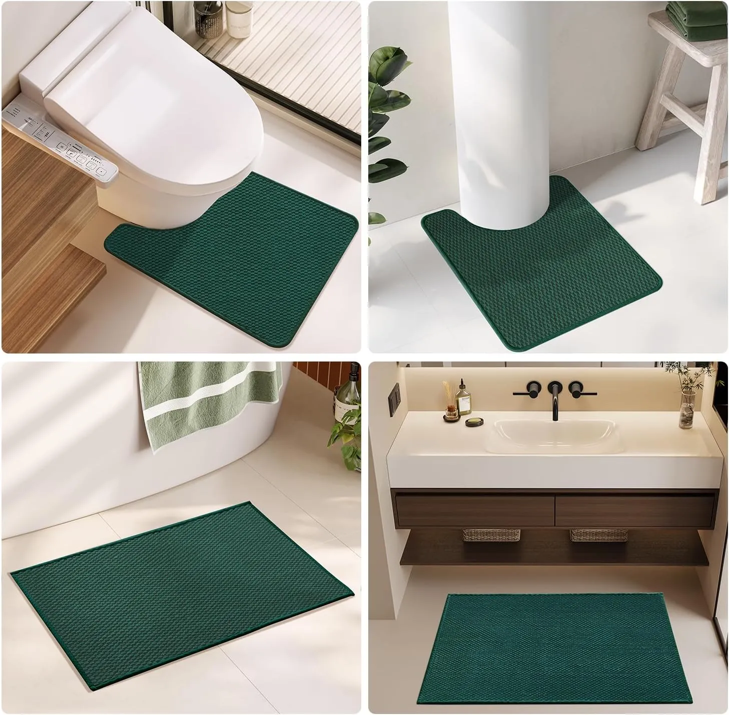 Bathroom Rugs Non Slip Washable, Super Absorbent Thin Bath Mat Small Quick Dry Low Pile Bathroom Rug, Dark Green 16"x24"