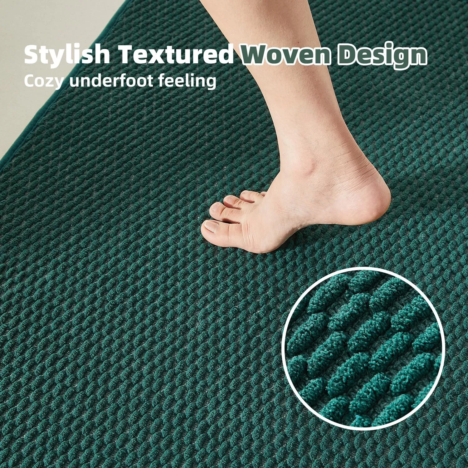 Bathroom Rugs Non Slip Washable, Super Absorbent Thin Bath Mat Small Quick Dry Low Pile Bathroom Rug, Dark Green 16"x24"