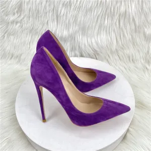 bbruriy Women's Classic & Sexy Pointed Toe Slip on Pumps with 4.7" Stiletto High Heels Suede Lady Casual Wedding Dress Party Prom Shoes