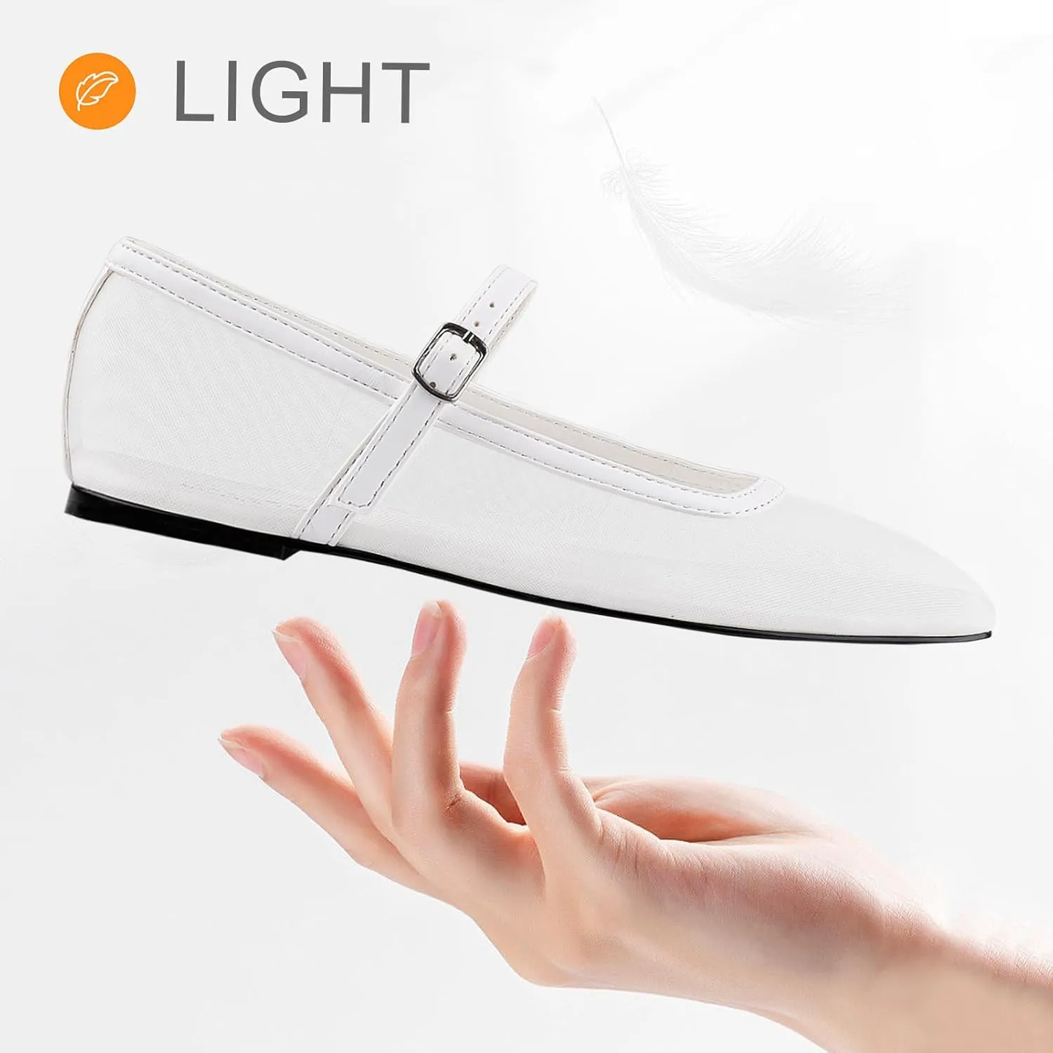 BCTEX COLL Mesh Ballet Flats Mary-Jane Ballerina Flats Square Toe Dressy Casual Shoes with Buckle Strap
