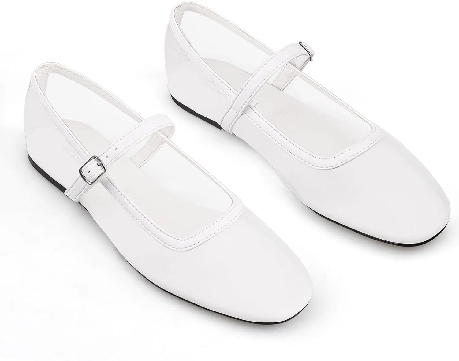 BCTEX COLL Mesh Ballet Flats Mary-Jane Ballerina Flats Square Toe Dressy Casual Shoes with Buckle Strap
