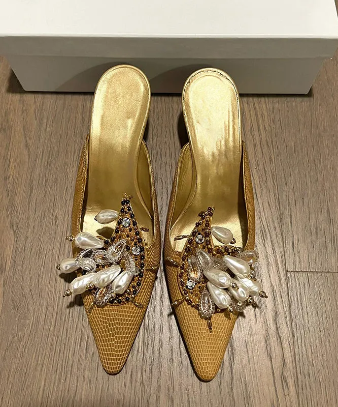 Bead French 2025 New Slide Pointed Sandals Decorated Toe Golden