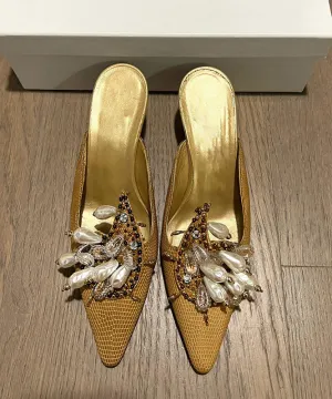 Bead French 2025 New Slide Pointed Sandals Decorated Toe Golden