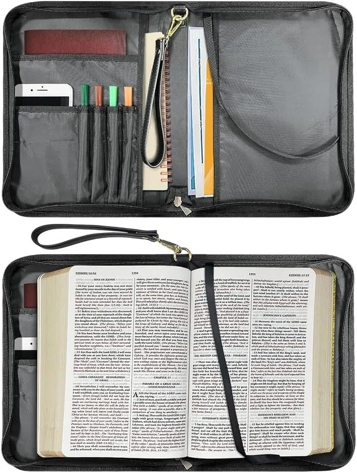 Bible Cover for Women Leather Bible Case with Black Ribbon Personalized Bible Study Supply Carrying Bag Tote