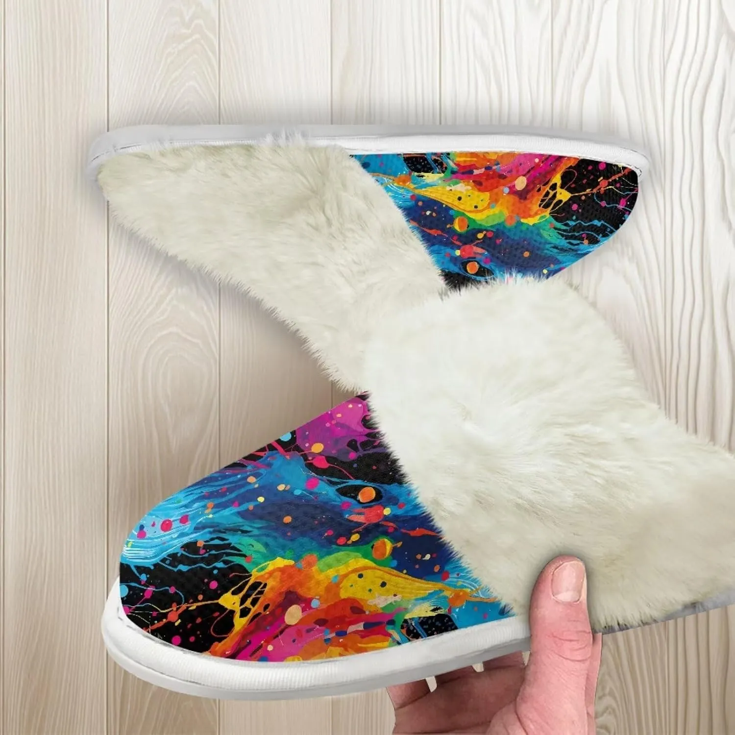 Binienty Women Bedroom Slippers Retro Winter Fuzzy Slippers Memory Foam Non-Slip Thin-Soled