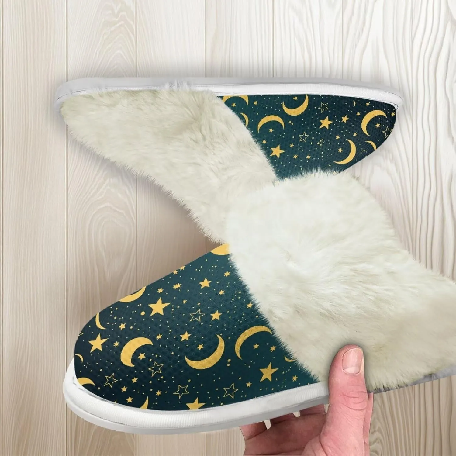 Binienty Women Bedroom Slippers Retro Winter Fuzzy Slippers Memory Foam Non-Slip Thin-Soled