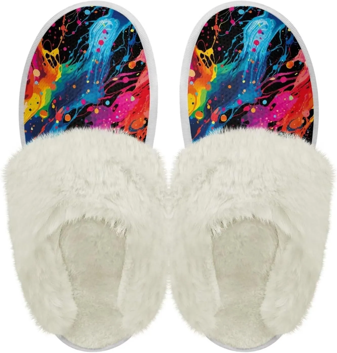 Binienty Women Bedroom Slippers Retro Winter Fuzzy Slippers Memory Foam Non-Slip Thin-Soled