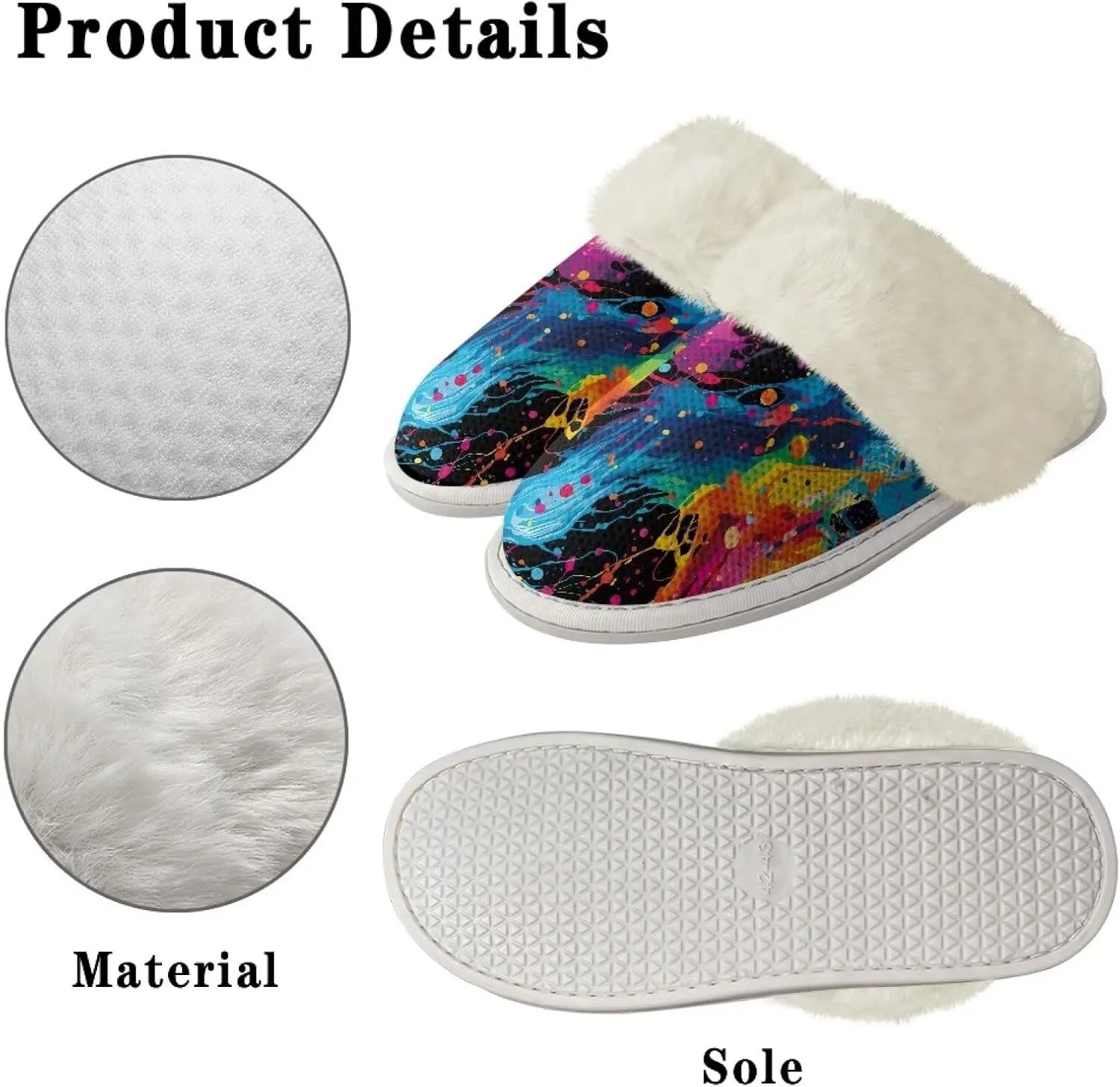 Binienty Women Bedroom Slippers Retro Winter Fuzzy Slippers Memory Foam Non-Slip Thin-Soled