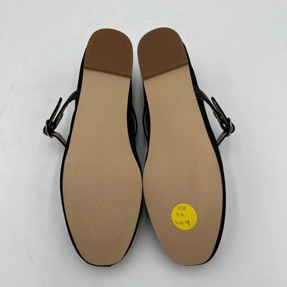 Black Mesh Closed Squared Toe Mary Jane Flats Easy Strap Buckled Shoes