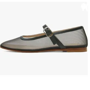 Black Mesh Closed Squared Toe Mary Jane Flats Easy Strap Buckled Shoes